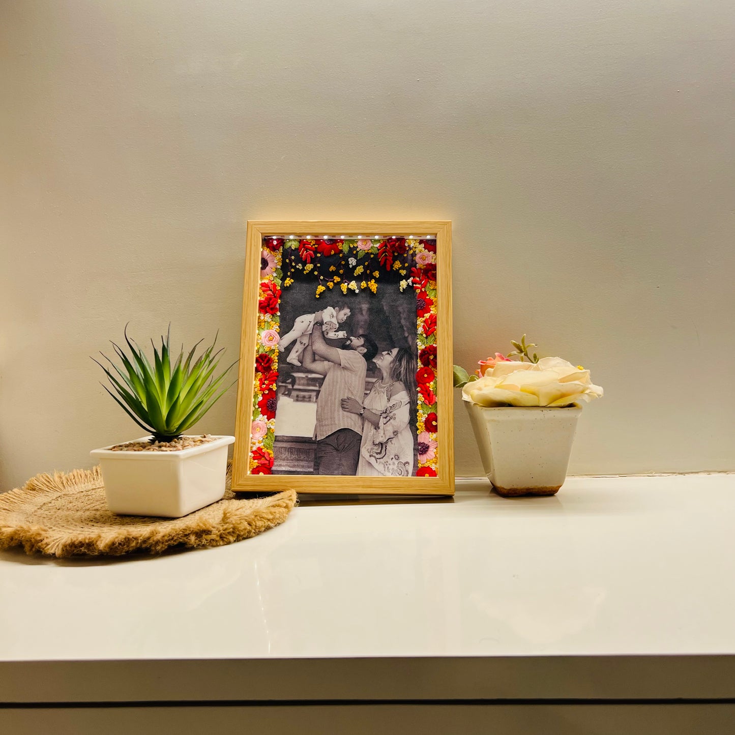 LumiBloom – Hand Embroidered Floral Photo Frame
