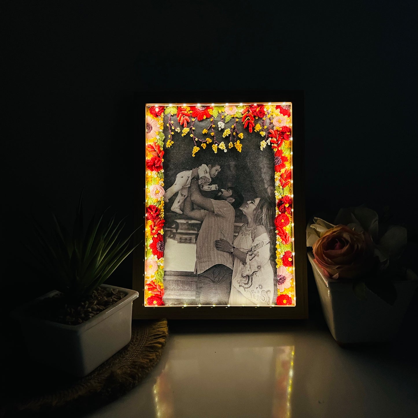 LumiBloom – Hand Embroidered Floral Photo Frame